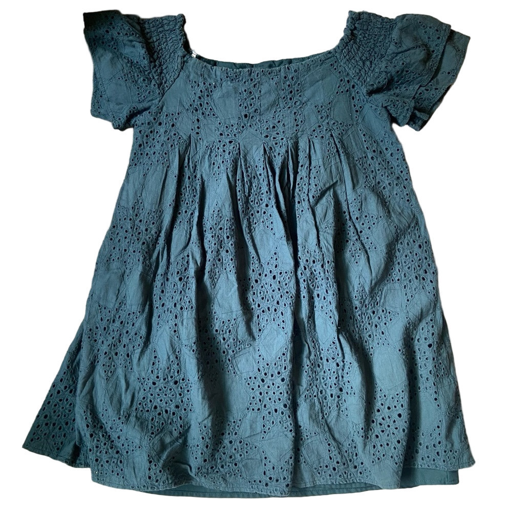 J.O.A. Anthropologie Teal Eyelet Off the Shoulder Dress